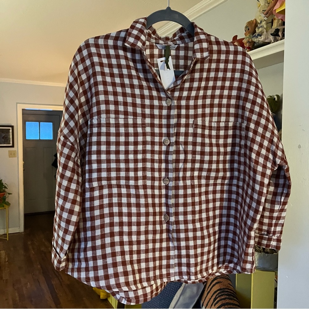 NWT Linenfox Terracotta Gingham Kay Linen Shirt S/M oversized